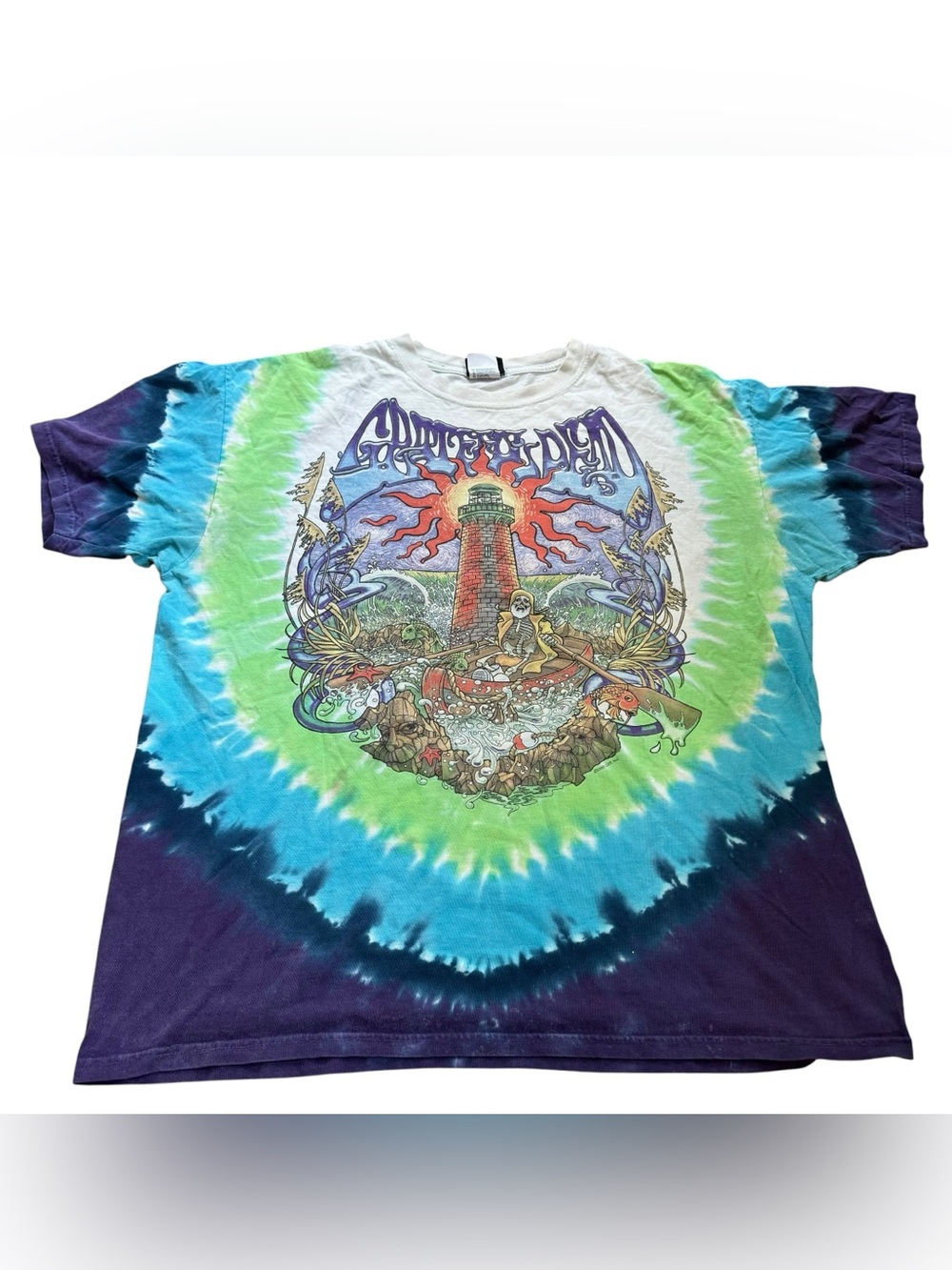 Vintage 2000 GRATEFUL DEAD T-Shirt LightHouse Tie Dye Liquid Blue Shirt Sz XL